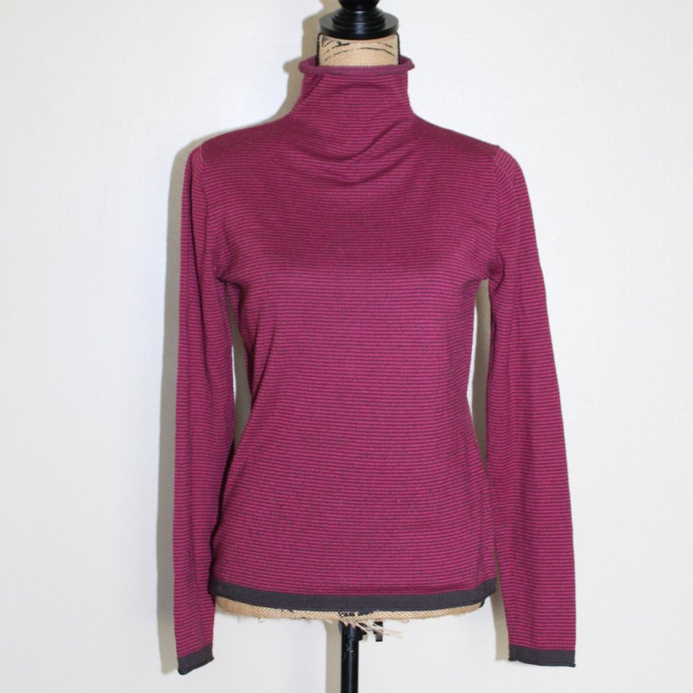Title Nine Burgundy Striped Pullover Mock Neck Stretchy Shirt Sweater Women's S